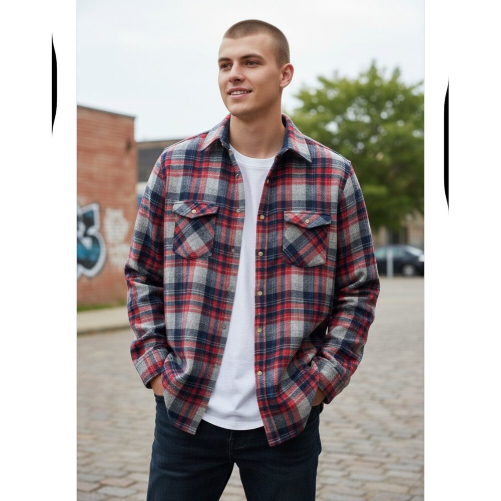 Vintage Christopher Hart Red Blue Plaid Wool Blend Men's LT Large Tall Korea